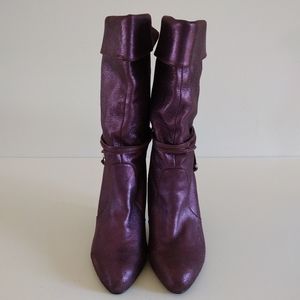 *NaNa Metallic Purple Leather Heeled Pull On Boots Vintage 10